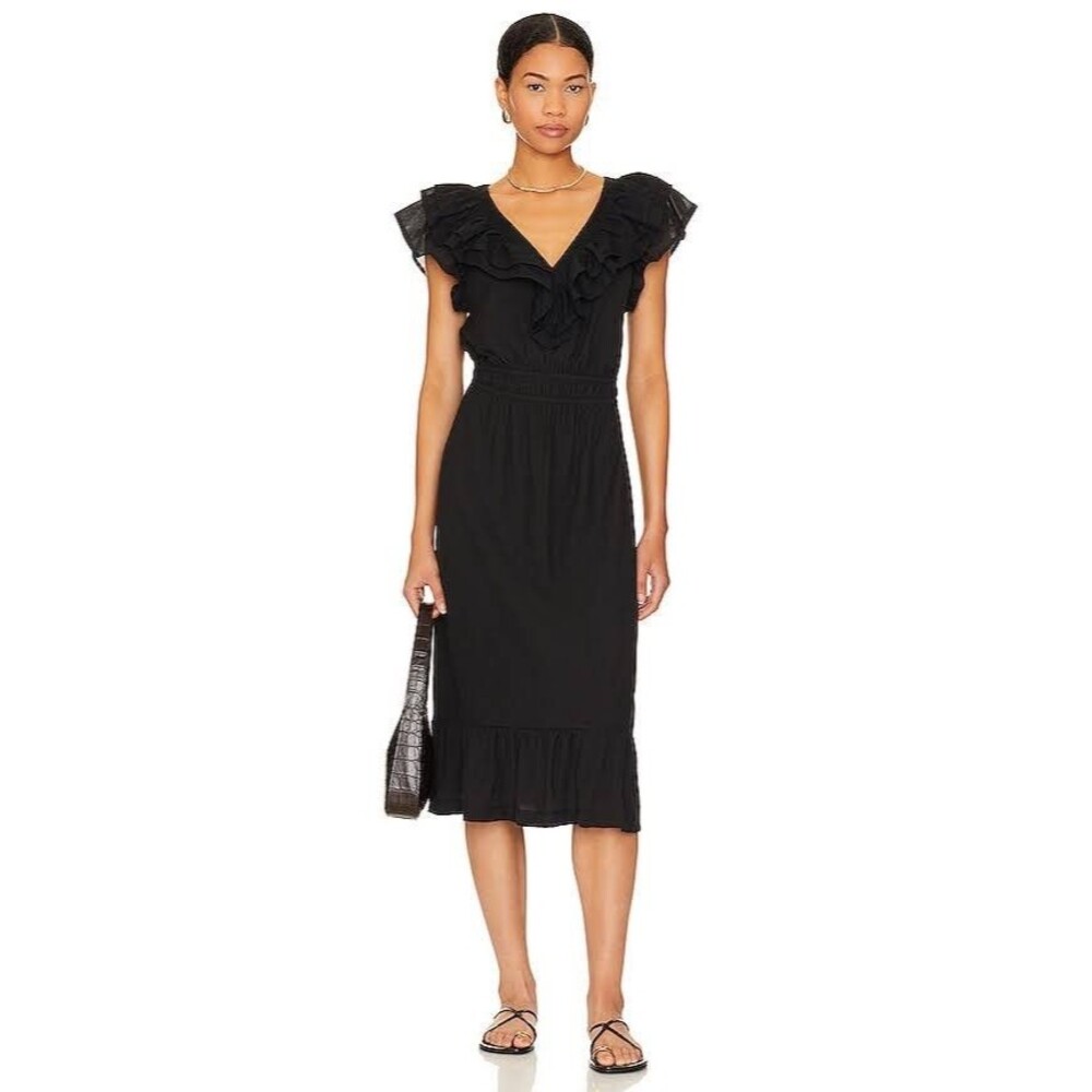 Nation LTD Aria Women’s Ruffle Knit Midi Dress size S NWT Jet Black made in Peru